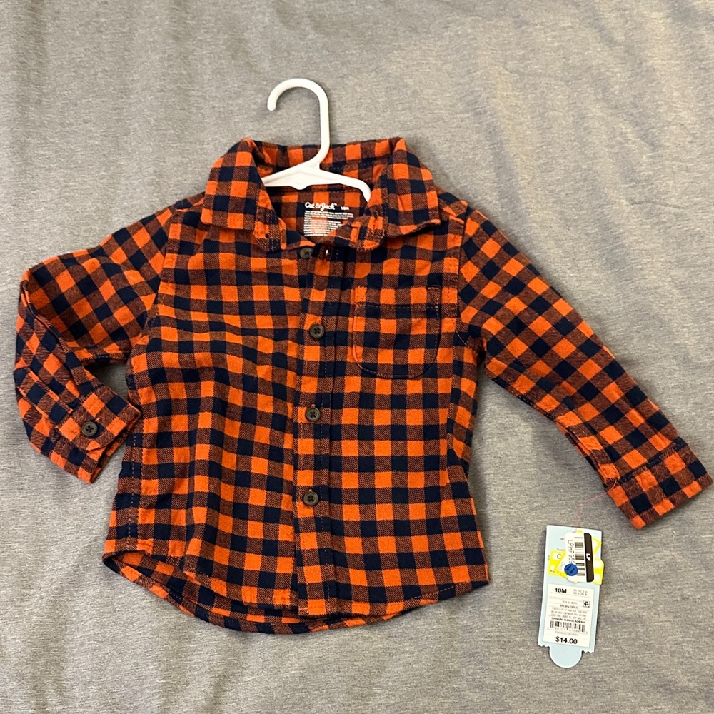 Cat &‎ Jack Kids Plaid Button-Down Shirt in Orange and Black